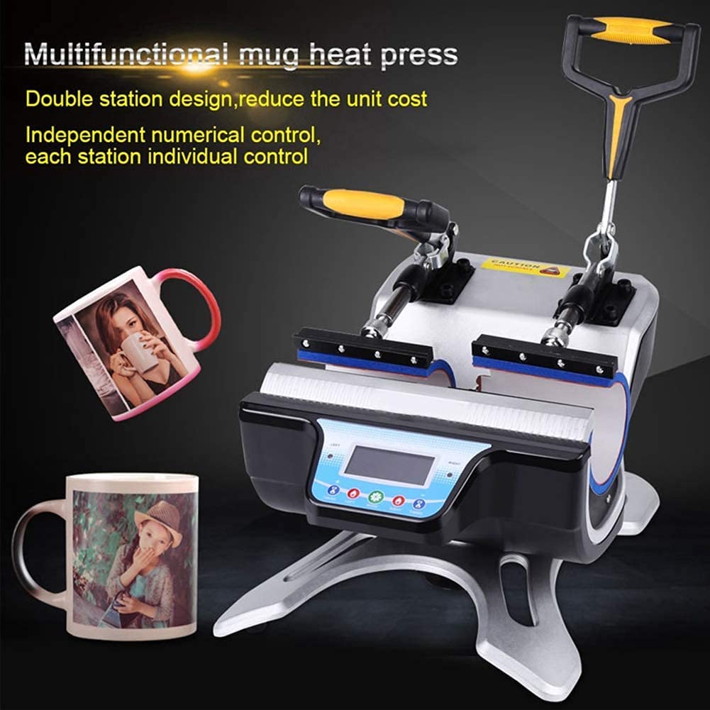 110V Auto Double Station Mug Heat Press Machine DIY 2 Mugs Sublimation Printing 